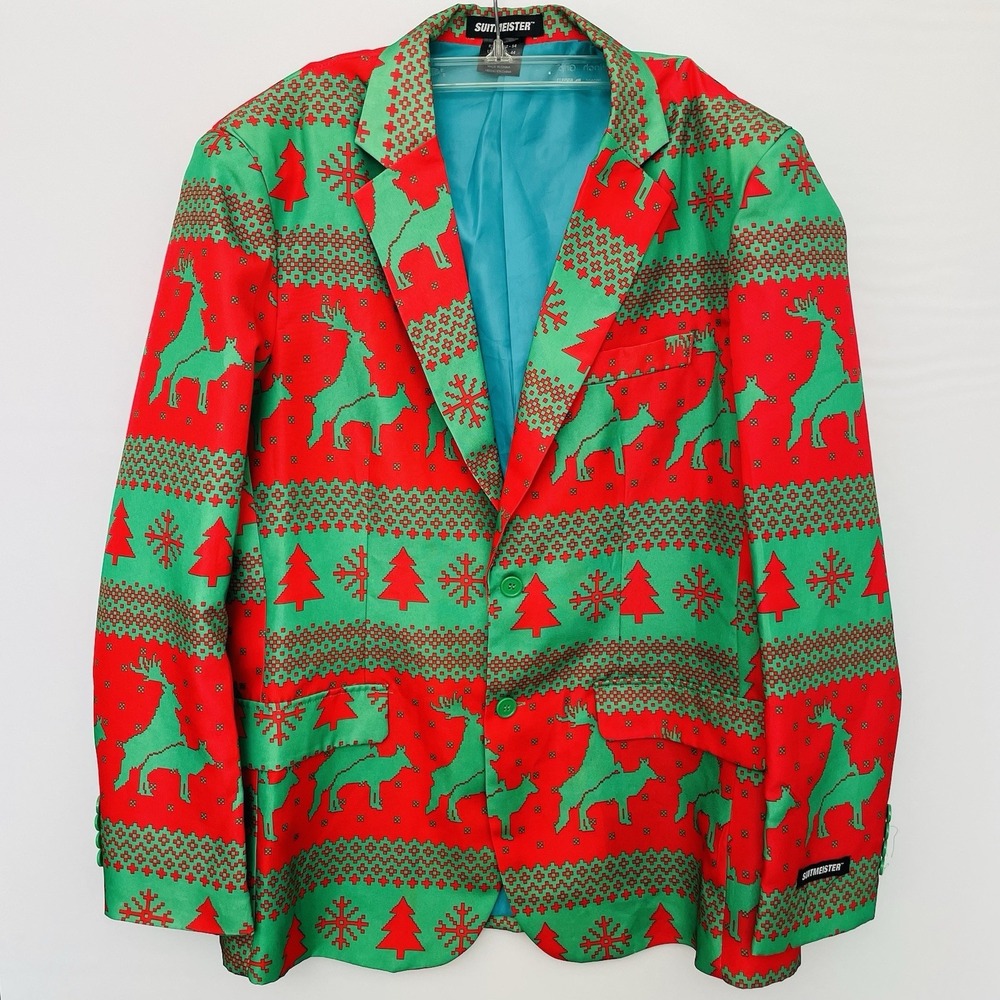 Suitmeister Mens Large Naughty Deer Christmas Blazer Holiday Party Novelty‎